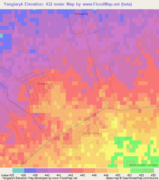 Yangiaryk,Uzbekistan Elevation Map