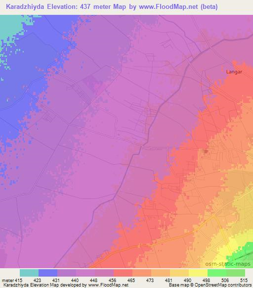 Karadzhiyda,Uzbekistan Elevation Map