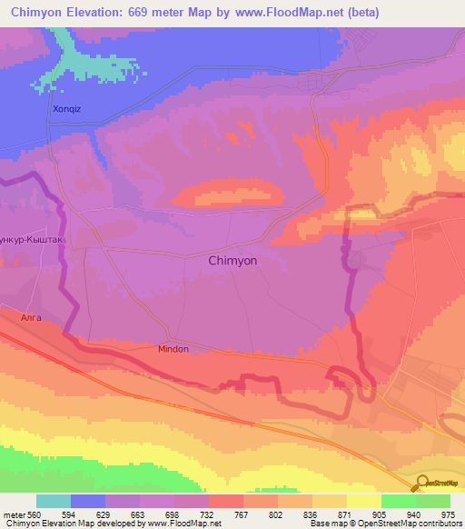 Chimyon,Uzbekistan Elevation Map