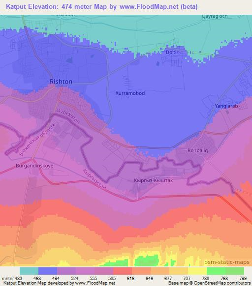 Katput,Uzbekistan Elevation Map