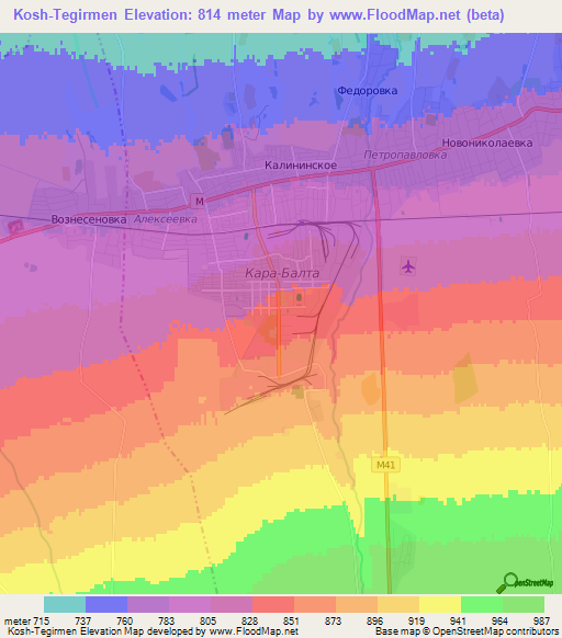 Kosh-Tegirmen,Kyrgyzstan Elevation Map