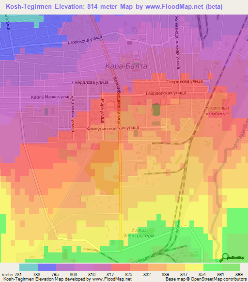 Kosh-Tegirmen,Kyrgyzstan Elevation Map