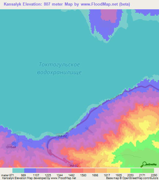 Kansalyk,Kyrgyzstan Elevation Map