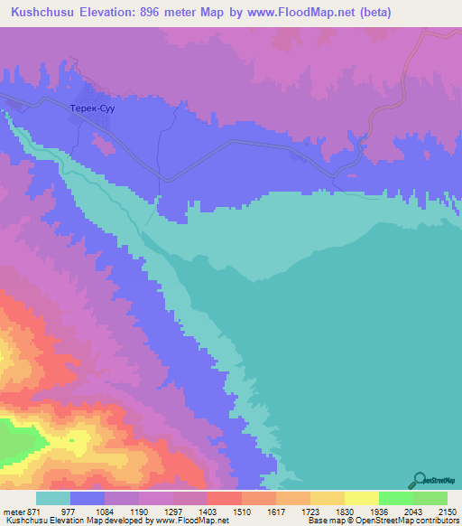 Kushchusu,Kyrgyzstan Elevation Map