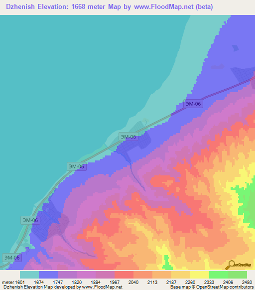 Dzhenish,Kyrgyzstan Elevation Map