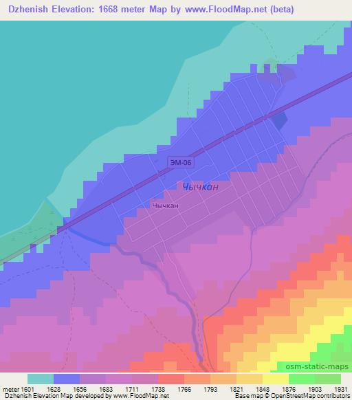 Dzhenish,Kyrgyzstan Elevation Map