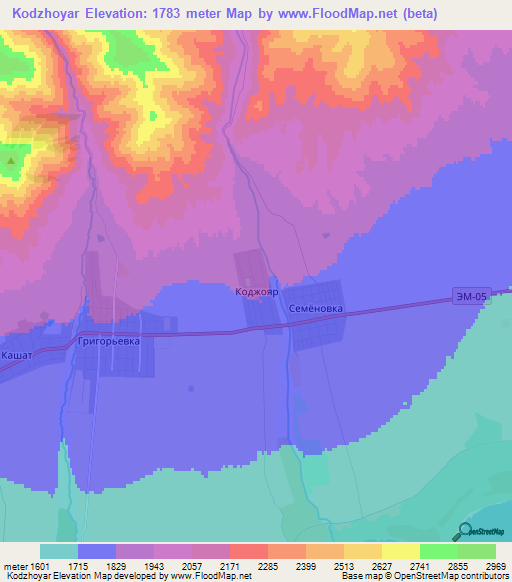 Kodzhoyar,Kyrgyzstan Elevation Map