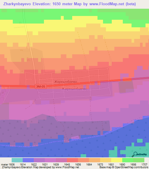 Zharkynbayevo,Kyrgyzstan Elevation Map