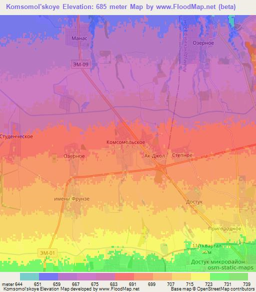 Komsomol'skoye,Kyrgyzstan Elevation Map