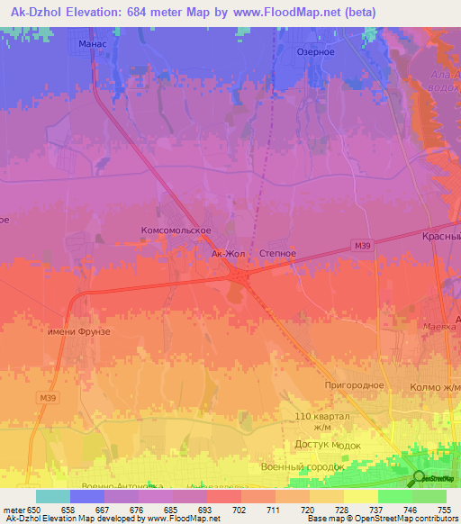 Ak-Dzhol,Kyrgyzstan Elevation Map