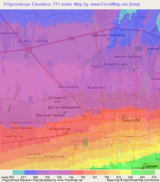 Prigorodnoye,Kyrgyzstan Elevation Map