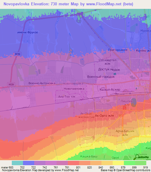 Novopavlovka,Kyrgyzstan Elevation Map