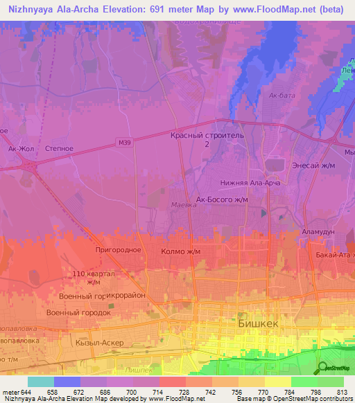 Nizhnyaya Ala-Archa,Kyrgyzstan Elevation Map