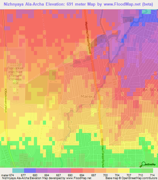 Nizhnyaya Ala-Archa,Kyrgyzstan Elevation Map