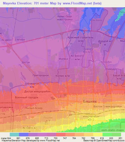 Mayevka,Kyrgyzstan Elevation Map