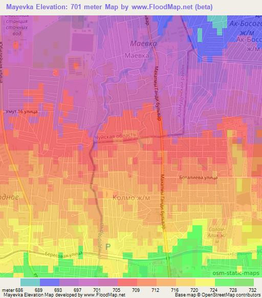 Mayevka,Kyrgyzstan Elevation Map
