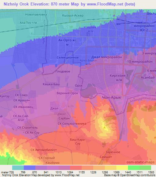 Nizhniy Orok,Kyrgyzstan Elevation Map