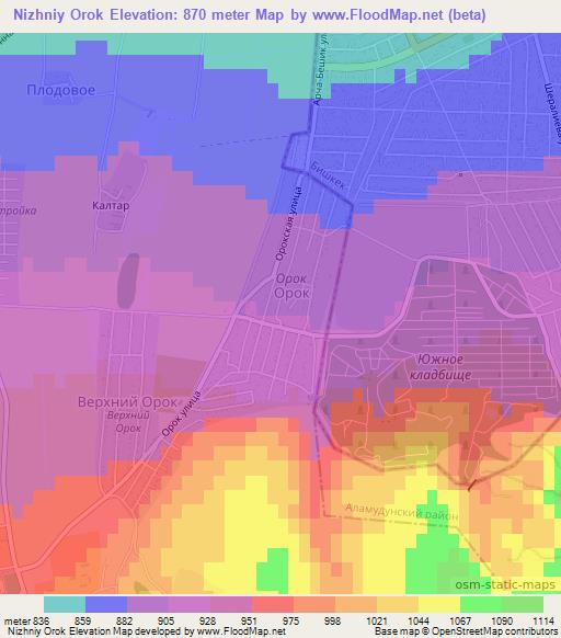 Nizhniy Orok,Kyrgyzstan Elevation Map