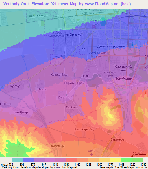Verkhniy Orok,Kyrgyzstan Elevation Map