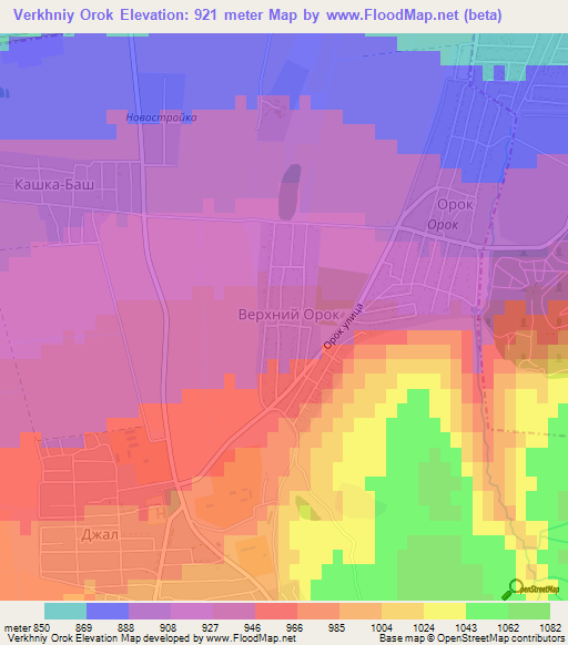 Verkhniy Orok,Kyrgyzstan Elevation Map