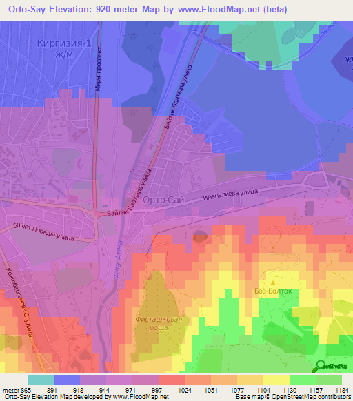 Orto-Say,Kyrgyzstan Elevation Map