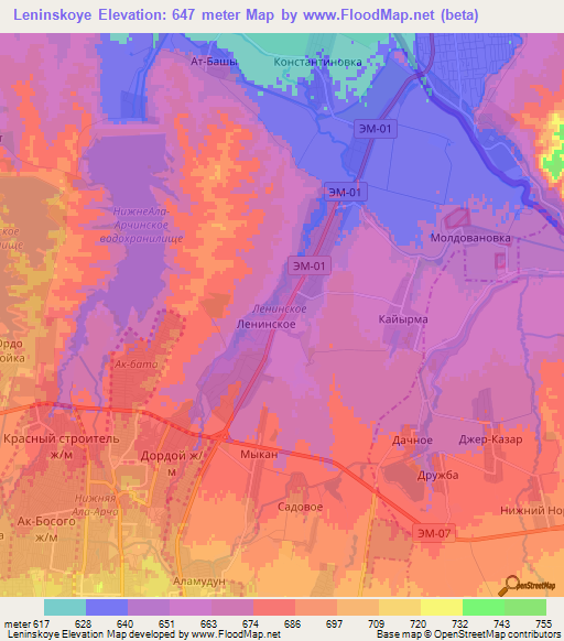 Leninskoye,Kyrgyzstan Elevation Map