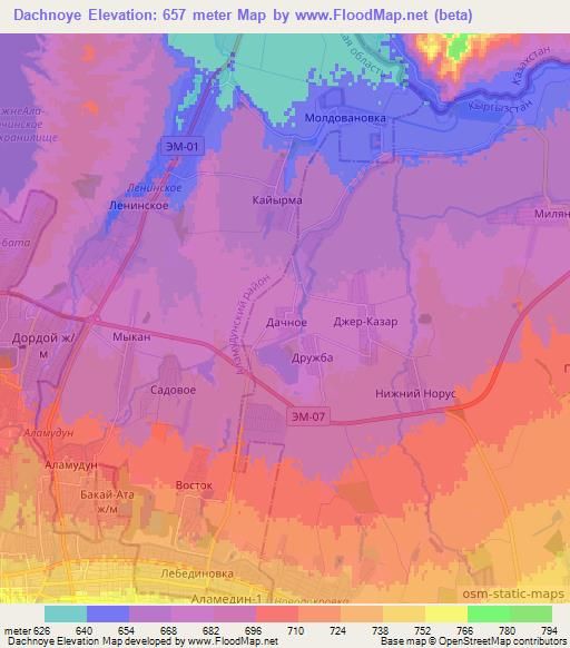 Dachnoye,Kyrgyzstan Elevation Map