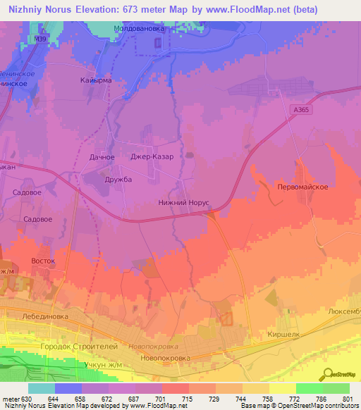 Nizhniy Norus,Kyrgyzstan Elevation Map