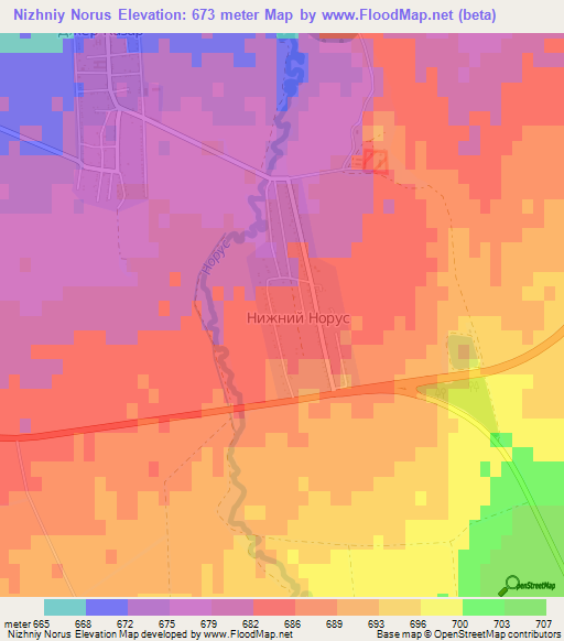 Nizhniy Norus,Kyrgyzstan Elevation Map