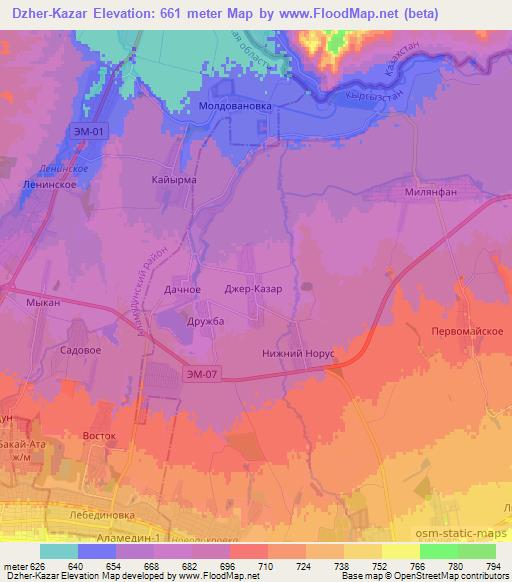 Dzher-Kazar,Kyrgyzstan Elevation Map