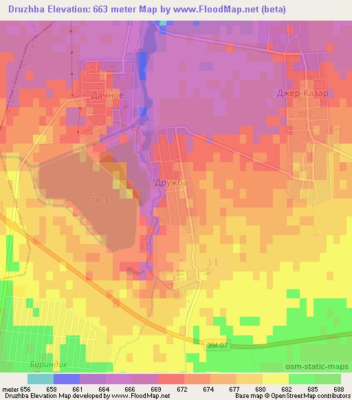 Druzhba,Kyrgyzstan Elevation Map