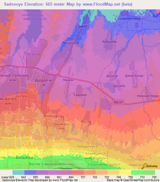 Sadovoye,Kyrgyzstan Elevation Map