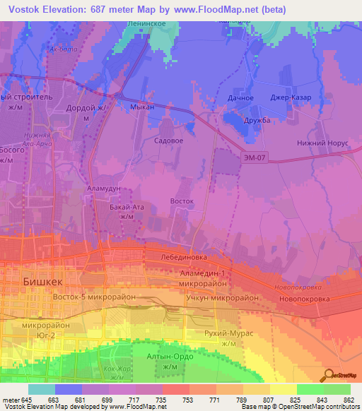 Vostok,Kyrgyzstan Elevation Map