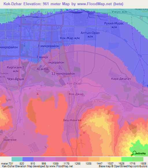 Kek-Dzhar,Kyrgyzstan Elevation Map