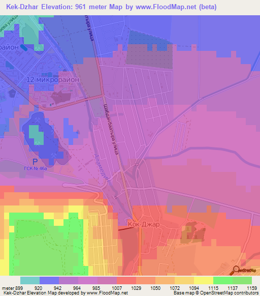 Kek-Dzhar,Kyrgyzstan Elevation Map