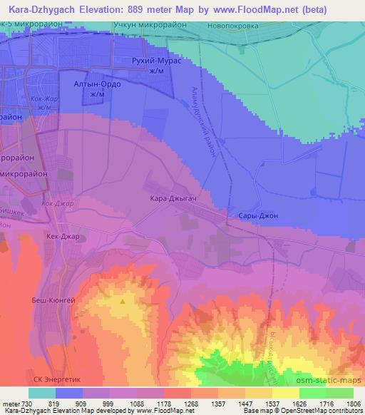 Kara-Dzhygach,Kyrgyzstan Elevation Map