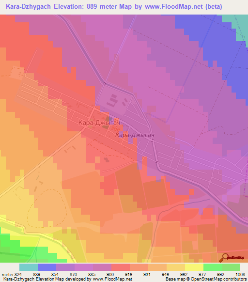 Kara-Dzhygach,Kyrgyzstan Elevation Map