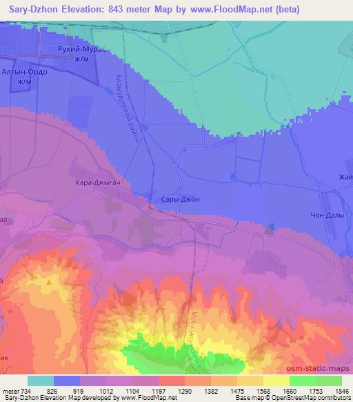 Sary-Dzhon,Kyrgyzstan Elevation Map