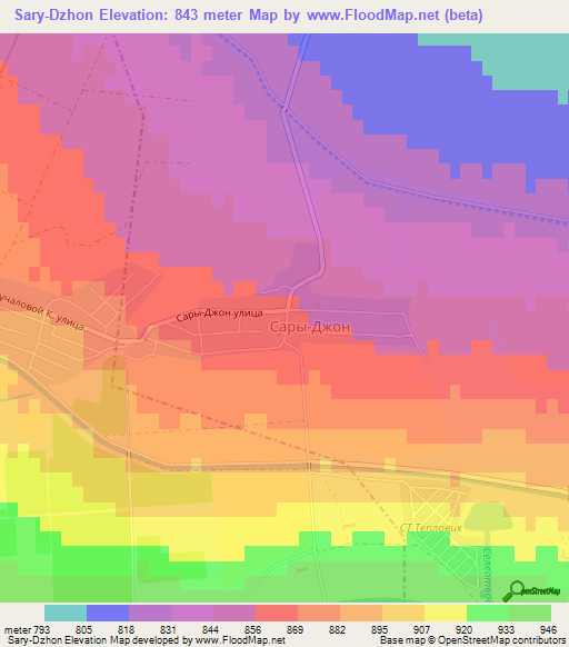 Sary-Dzhon,Kyrgyzstan Elevation Map