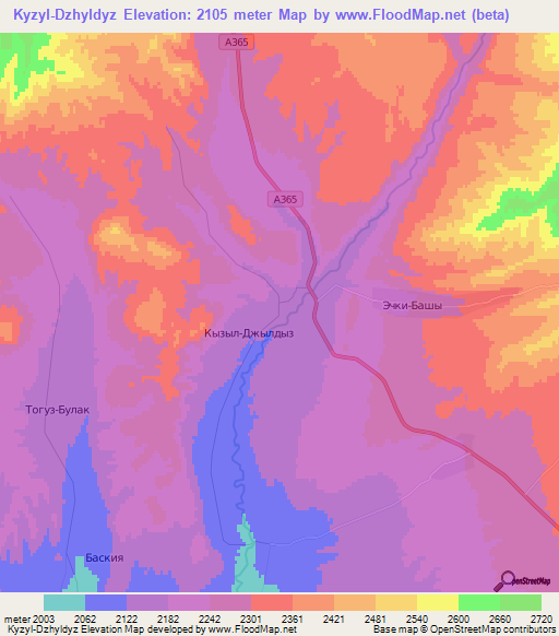 Kyzyl-Dzhyldyz,Kyrgyzstan Elevation Map