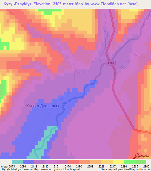 Kyzyl-Dzhyldyz,Kyrgyzstan Elevation Map