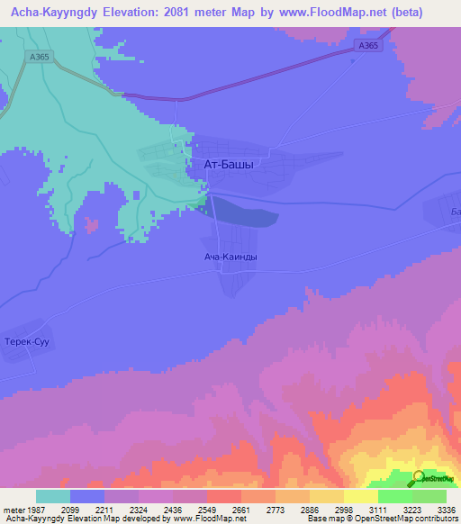 Acha-Kayyngdy,Kyrgyzstan Elevation Map