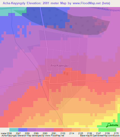 Acha-Kayyngdy,Kyrgyzstan Elevation Map