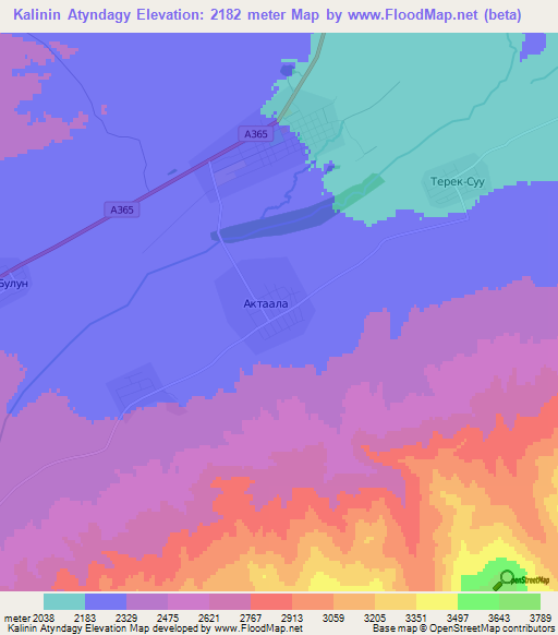 Kalinin Atyndagy,Kyrgyzstan Elevation Map