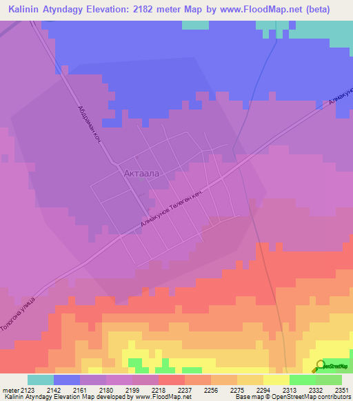 Kalinin Atyndagy,Kyrgyzstan Elevation Map