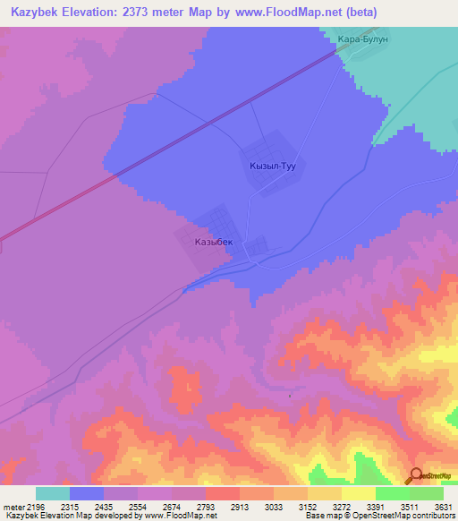Kazybek,Kyrgyzstan Elevation Map