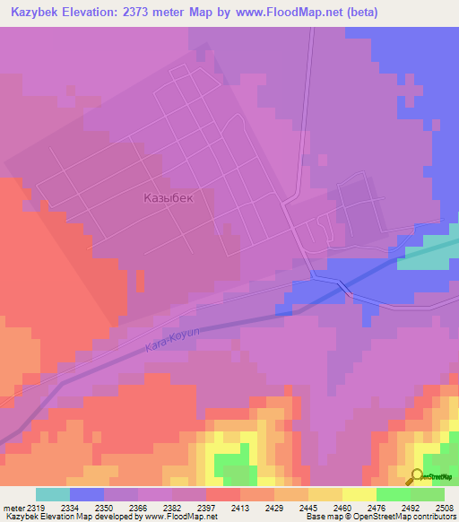 Kazybek,Kyrgyzstan Elevation Map