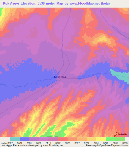 Kok-Aygyr,Kyrgyzstan Elevation Map