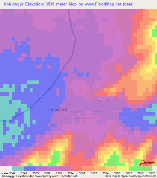 Kok-Aygyr,Kyrgyzstan Elevation Map