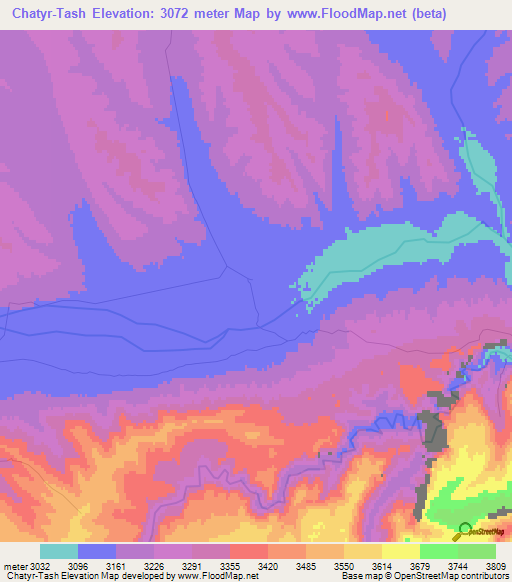 Chatyr-Tash,Kyrgyzstan Elevation Map